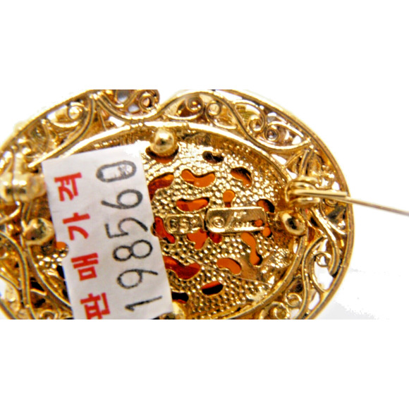 VTG SAMO 652 Signed Amber Stone Brooch w Gold Tone Leaves & Multicolor Stones - Picture 2 of 6